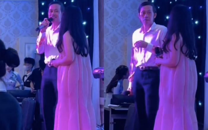 Hoài Linh cười rạng rỡ, thoải mái giao lưu với khán giả tại đám cưới. 