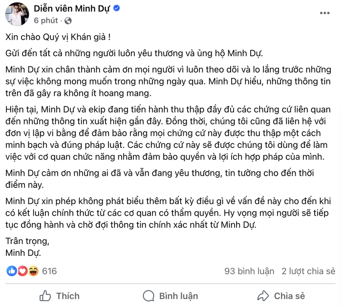 Minh Dự lần đầu lên tiếng về ồn ào. 
