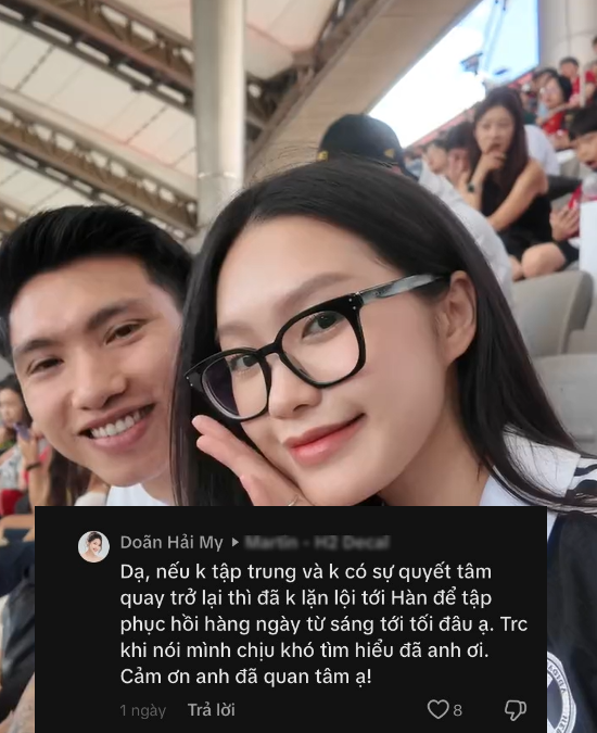 Hậu vệ Đoàn Văn Hậu đã bị công kích trên mạng xã hội và Doãn Hải My lập tức bảo vệ chồng. Ảnh: Doãn Hải My