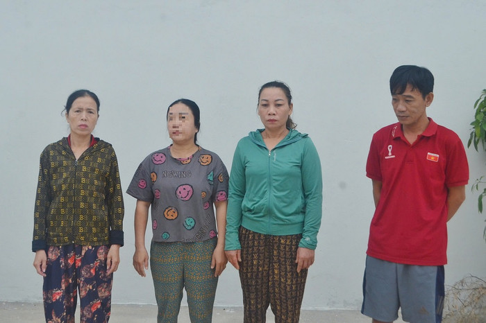 4 đối tượng Nguyễn Thị An, Nguyễn Thị Liễu, Nguyễn Thị Xuân và Nguyễn Văn Cậy. Ảnh: Công an tỉnh Nghệ An
