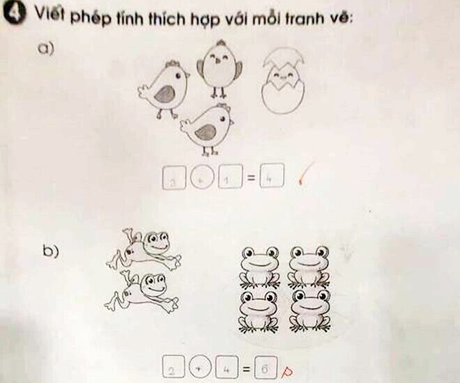 Bài toán  '2+4=6' bị cô giáo chấm sai