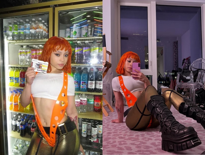 Ice Spice trong vai Leeloo của The Fifth Element. Nữ rapper bùng nổ với tạo hình Leeloo, một trong những nhân vật nữ cá tính nhất của dòng phim khoa học viễn tưởng, hoàn toàn phù hợp với phong cách táo bạo của cô.