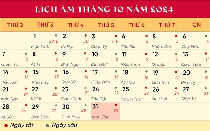 Lịch âm hôm nay (31/10/2024) có thích hợp làm việc lớn không? Ảnh 2