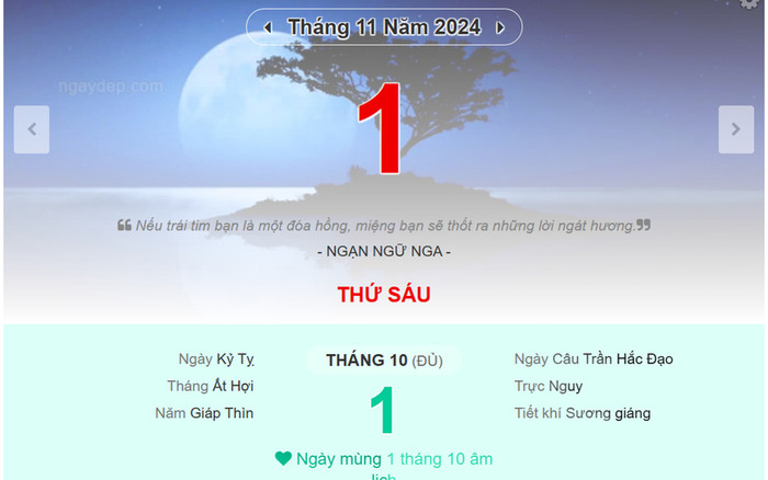Lịch âm hôm nay (1/11/2024): Làm việc gì cũng dễ thành công Ảnh 2