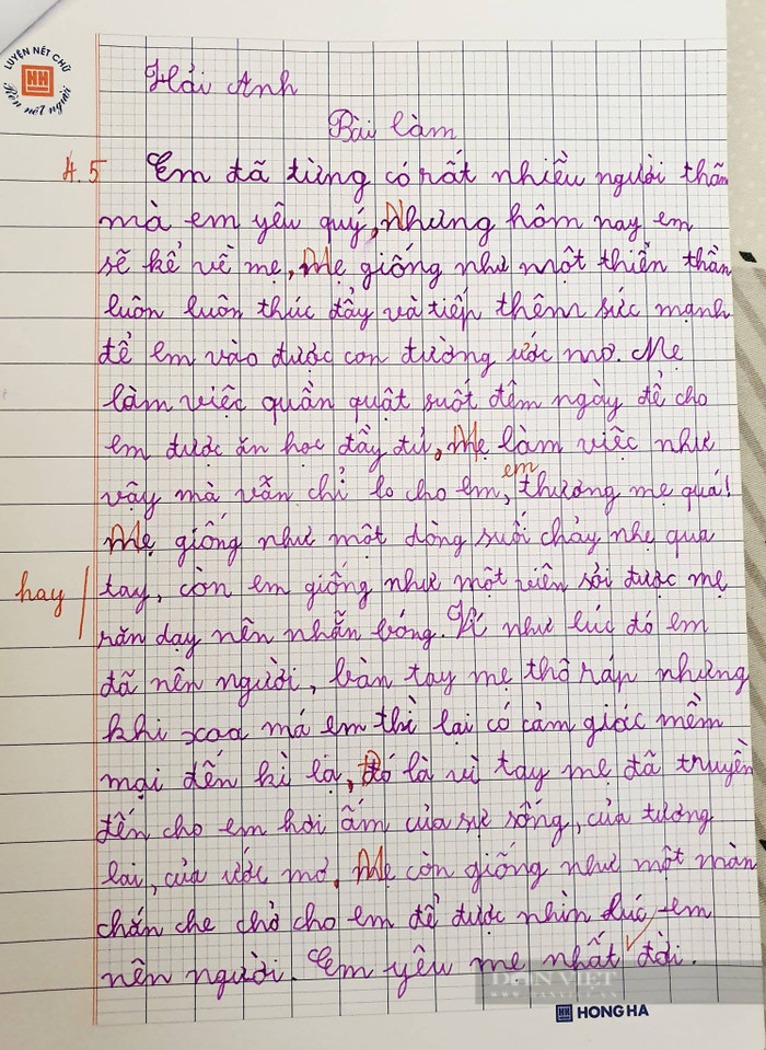 Bài văn viết về mẹ của cậu học trò lớp 3 khiến nhiều người bất ngờ. Ảnh: Dân Việt