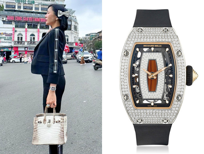 Một chiếc đồng hồ nam kim cương khác không kém phần đắt đỏ của Lệ Quyên, đó là chiếc Richard Mille RM 07-01 được niêm yết giá 195.000 USD (gần 5 tỷ đồng).