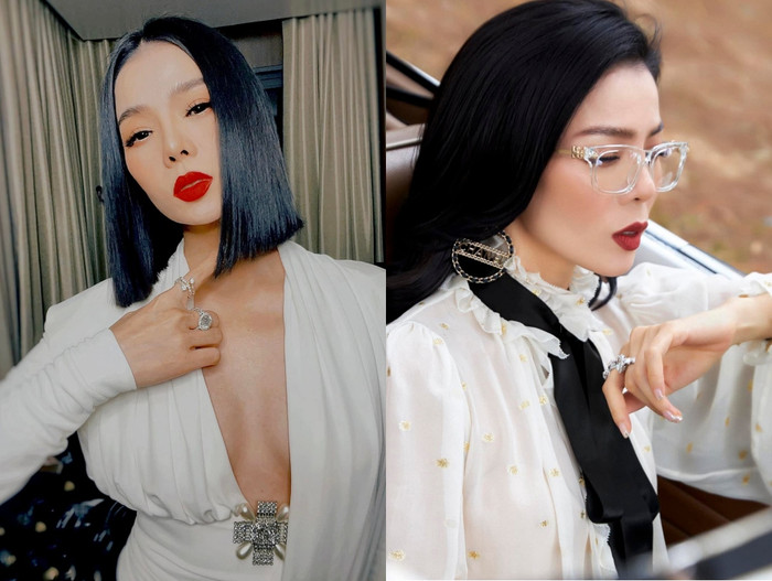 'Nữ hoàng phòng trà' có sở thích mang nhiều trang sức kim cương cùng lúc. Lệ Quyên còn đặc biệt ưa chuộng trang sức có kích thước lớn, làm nổi bật bàn tay của cô.