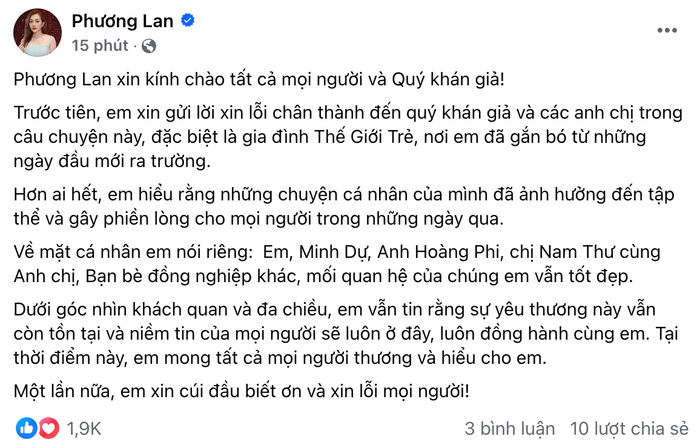 Chỉ sau ít phút đăng tải, bài viết của Phương Lan đã nhận về lượt tương tác mạnh mẽ từ khán giả. Nữ diễn viên đã khoá bình luận trên tài khoản cá nhân. Ảnh: Chụp màn hình