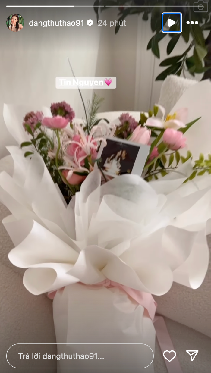 Đặng Thu Thảo vui mừng khi được chồng yêu chiều, quan tâm. Ảnh: Chụp màn hình