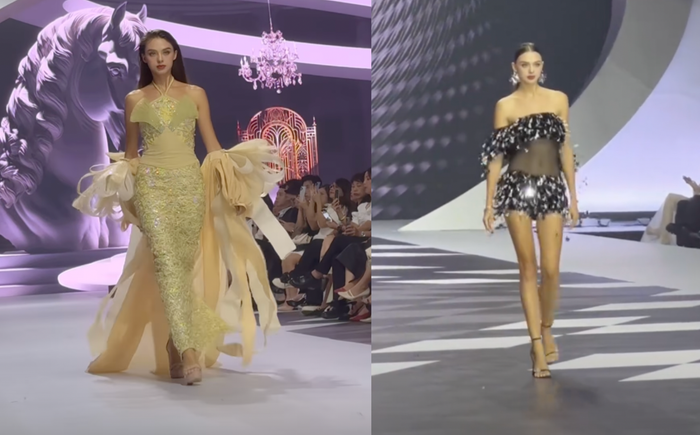 Vợ Bùi Tiến Dũng 'đắt show' diễn thời trang trong đêm.