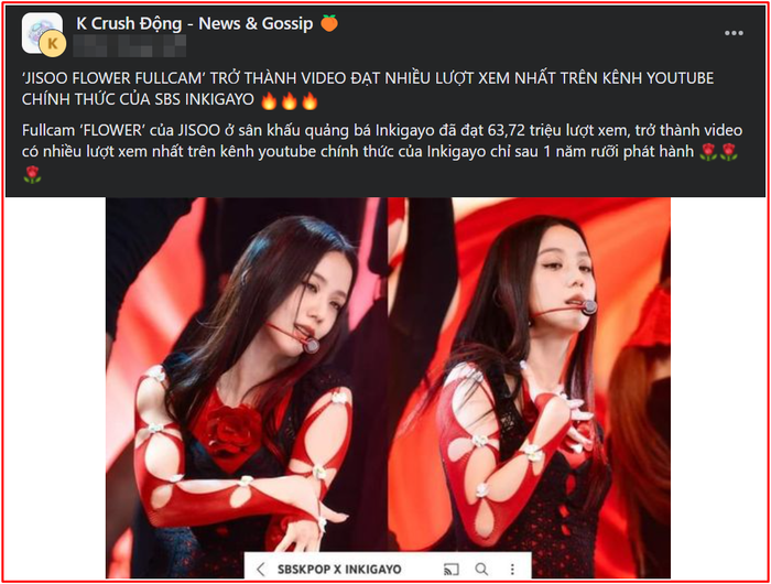 Jisoo thiết lập kỷ lục trên kênh YouTube Inkigayo Ảnh 1