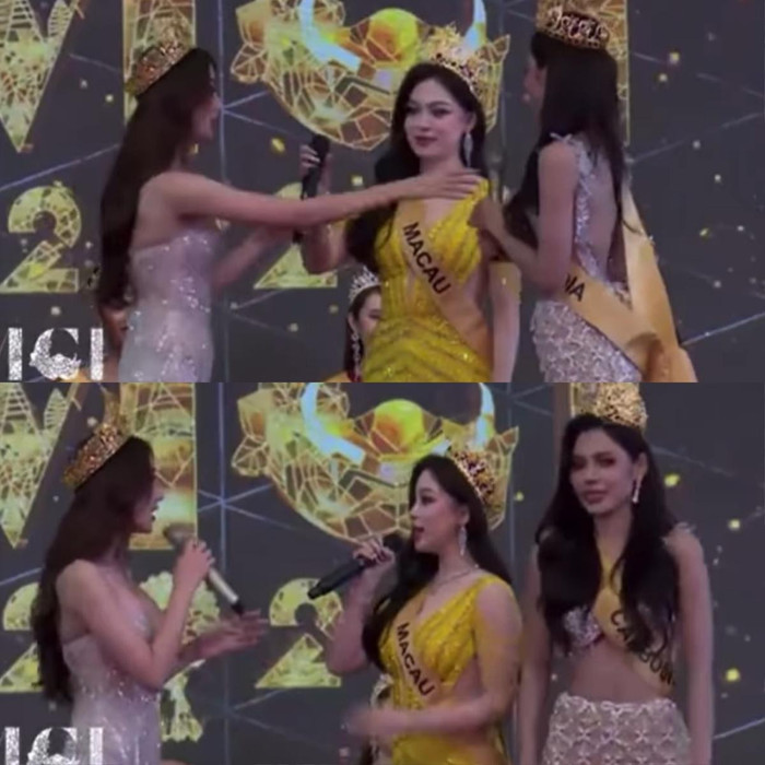 Đại diện Việt Nam - Võ Lê Quế Anh đang được khán giả quốc tế để mắt đến nhiều sau hành động vô tư giật mic trên sân khấu.