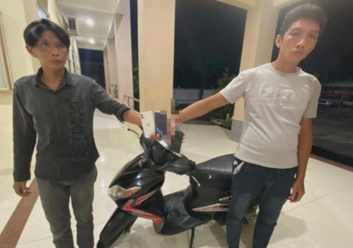 Hai đối tượng tại cơ quan công an.