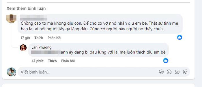 Dân tình thắc mắc vì chồng Tây không địu con giúp Lan Phương.
