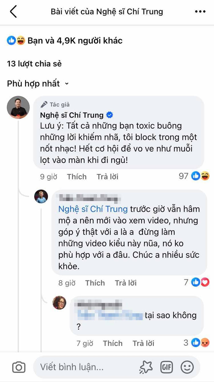 Nghệ sĩ Chí Trung nổi giận vì video mới nhận nhiều ý kiến trái chiều. 