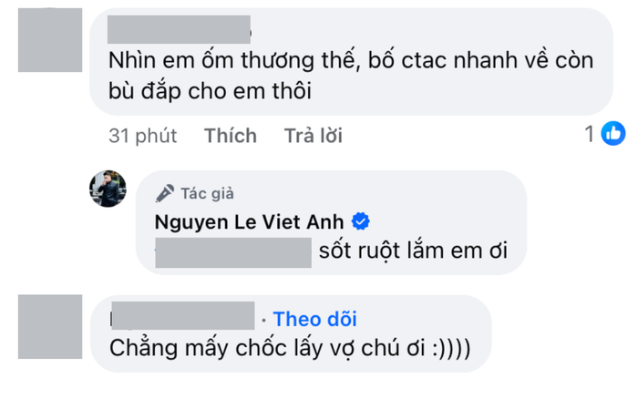 Việt Anh đang đi công tác xa nên chưa về thăm con.