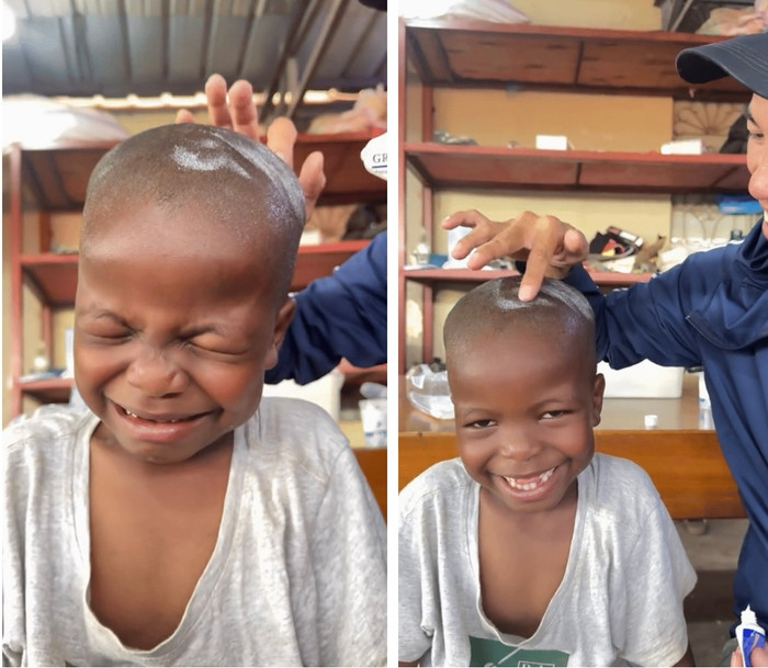 Lôi Con cũng mếu máo khi bôi thuốc.