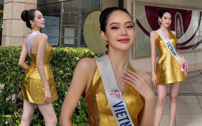 Hoa hậu Thanh Thủy 'vàng chóe' với trang phục tái chế tại Miss International Ảnh 2