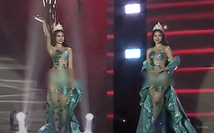 Á hậu gây 'nhức mắt' vì để lộ quần bé xíu trong lúc diễn final walk Ảnh 2
