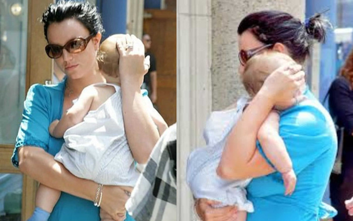 Britney Spears trong một lần được bắt gặp bế con nhỏ trên đường.