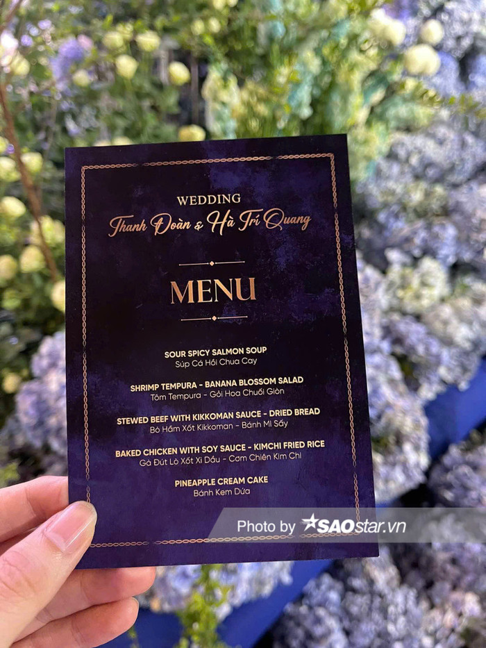 Thực đơn trong đám cưới của Hà Trí Quang và Thanh Đoàn.