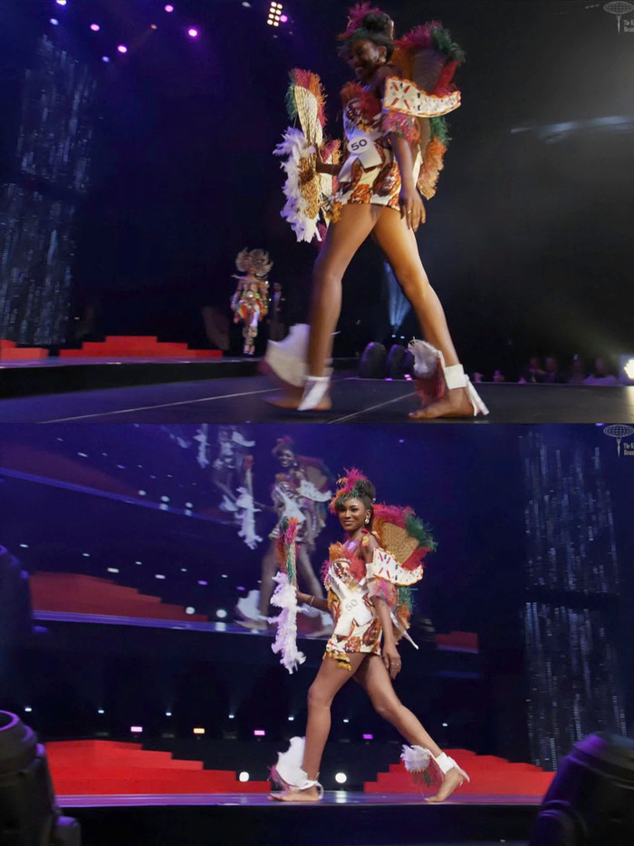 Hoa hậu Nigeria đi chân trần trong phần trình diễn trang phục dân tộc.