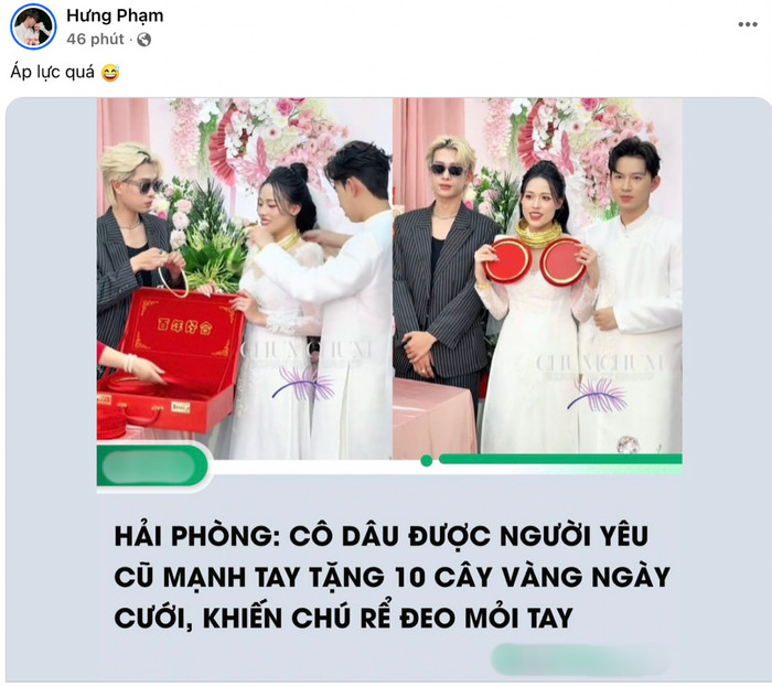 Dòng trạng thái hài hước được chú rể đăng tải.