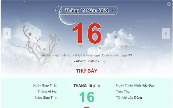 Lịch âm hôm nay 16/11/2024: Ngày xuất hành tốt nhất tháng, dễ gặp vận may Ảnh 2