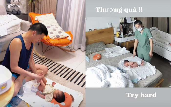 Nam nghệ sĩ chia sẻ khoảnh khắc chăm sóc con trai vừa chào đời. Ngoài ra, anh thường theo dõi con qua camera an ninh trong những lúc đi quay, làm việc.