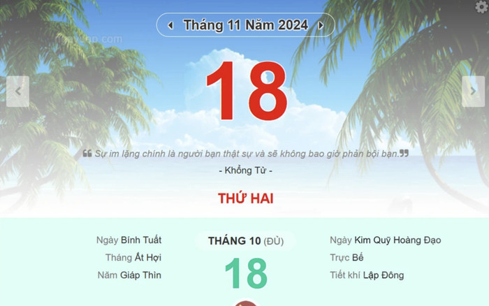 Lịch âm hôm nay 18/11/2024: Ngày đại cát, xuất hành thuận lợi Ảnh 2