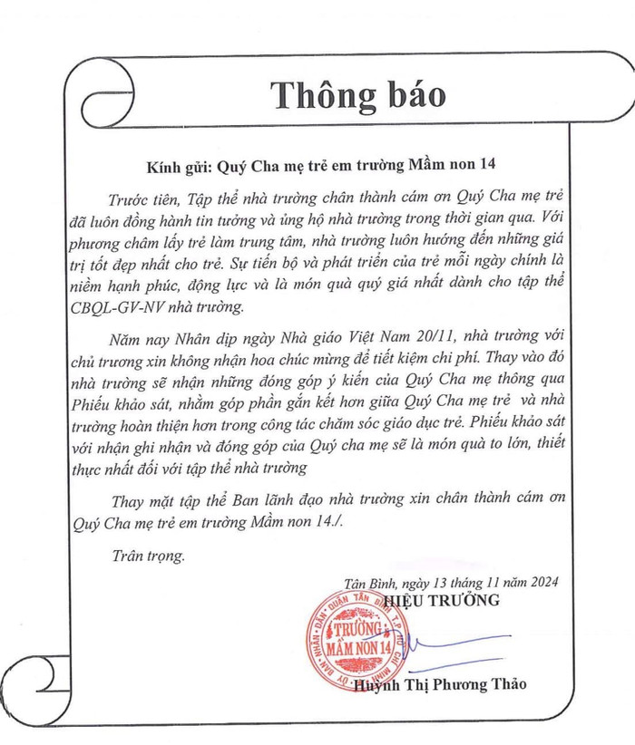 Trường Mầm non 14 tiên phong: Không cần hoa, chỉ cần góp ý vì trẻ em.