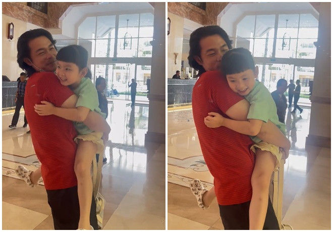 Cô bé Sumi Thanh Nhã rất quấn quýt bố. (Ảnh FBNV)