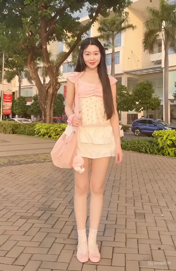 Với chiều cao 1m73, đôi chân dài của con gái Quyền Linh khiến nhiều người trầm trồ vì quá 'chuẩn hoa hậu'. Để hoàn thiện vẻ ngoài, Lọ Lem trang điểm nhẹ nhàng kẹp tóc sang hai bên để tăng thêm độ nữ tính.