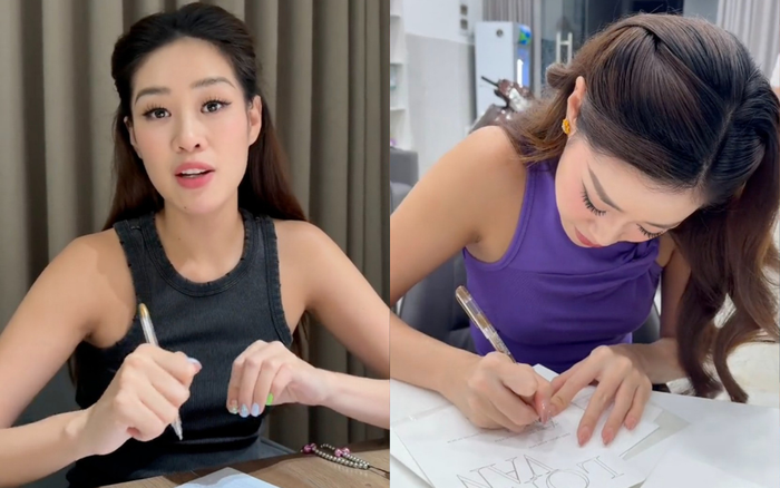 Hoa hậu Khánh Vân luyện chữ cẩn thận trước khi viết thiệp mời cưới. Ảnh: Chụp màn hình