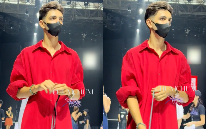 Hôm 14/11, em trai An Tây xuất hiện tại buổi tổng duyệt một chương trình thời trang, để lộ gương mặt thất thần, ánh mắt đượm buồn. (Ảnh chụp màn hình TikTok Chum Chum).