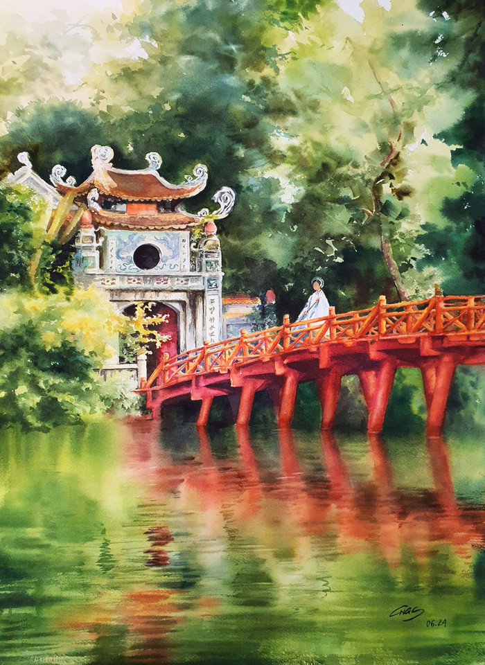 Hà Nội trong thời khắc yên tĩnh nhất trong “Giấc mơ trưa” của tác giả Khánh Ngọc đưa chúng ta về miền không gian yên tĩnh của Hồ Gươm với điểm nhấn cầu Thê Húc huyền ảo. Khánh Ngọc chia sẻ: 'Từ thuở còn bé, tôi đã luôn đam mê vẽ tranh tạo ra những tác phẩm nhiệm màu bằng chính đôi tay và trí tưởng tượng của mình. Đôi lúc tôi muốn mang vào những bức tranh một màu sắc tuổi thơ màu nhiệm, về những ký ức tươi đẹp, hay hơi thở của cuộc sống thường ngày. Với triển lãm này, tôi mang đến những tác phẩm tả thực về cảnh vật và con người Hà Nội, từ những trải nghiệm của bản thân đến những chiêm nghiệm về cuộc sống nơi đây để cùng tôn vinh những nét đẹp trong văn hóa và bản sắc của người dân Hà Thành.