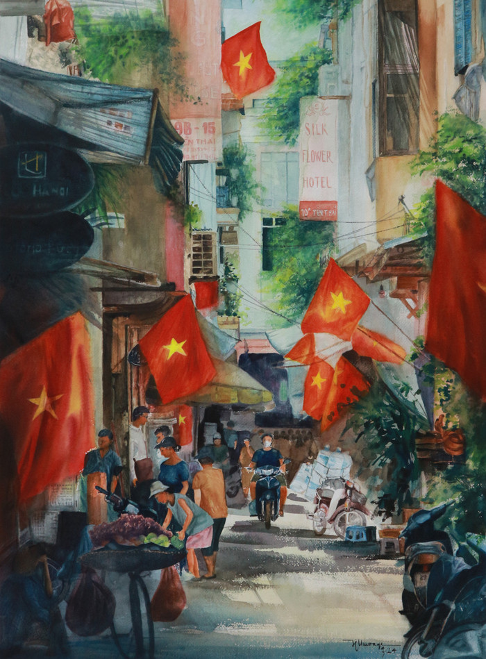 Nét sôi nổi trong tranh của tác giả Hoàng Hoài Thương dường như cũng là những rạo rực của ký ức.