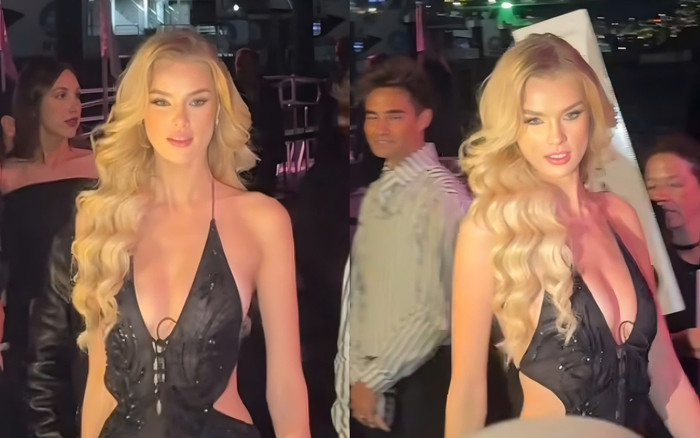 Hoa hậu diện váy hở ngực dự sự kiện, hành động của người đàn ông sau lưng gây bức xúc Ảnh 2