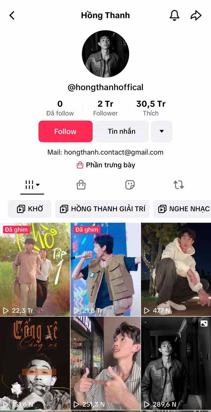 Hồng Thanh đã ẩn/xóa video liên quan đến bạn gái. (Ảnh chụp trang Tiktok nhân vật)