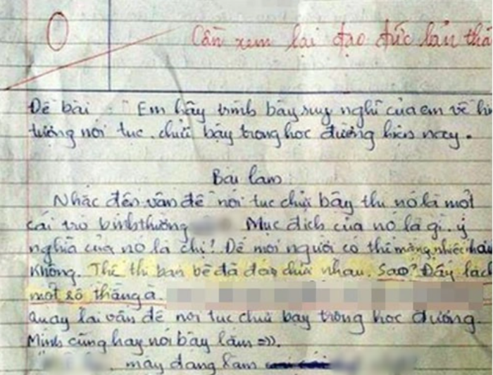 Bài văn của học sinh lớp 12 nhận điểm 0