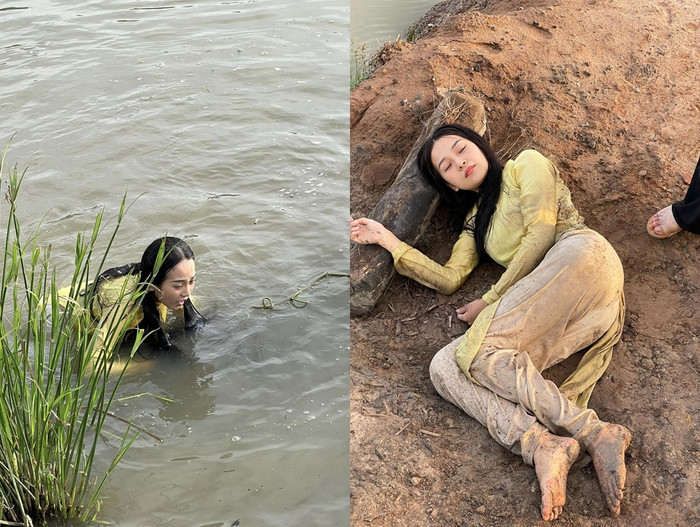 Tình 'thanh mai trúc mã' với Bạch Công Khanh trong phim hé lộ cảnh hậu trường nhảy sông thoát thân. (Ảnh: FBNV)