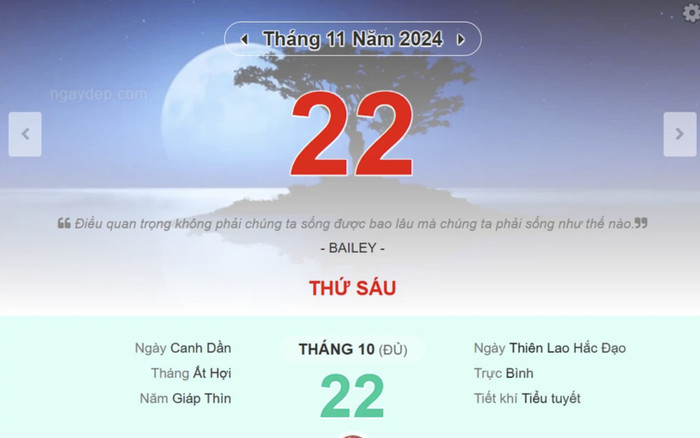 Lịch âm hôm nay 22/11/2024: Xuất hành rực rỡ, dễ gặp quý nhân Ảnh 2