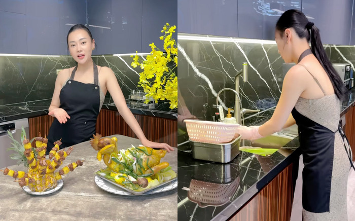 Phương Oanh lộ rõ một chi tiết khi vào bếp nấu ăn Ảnh 2