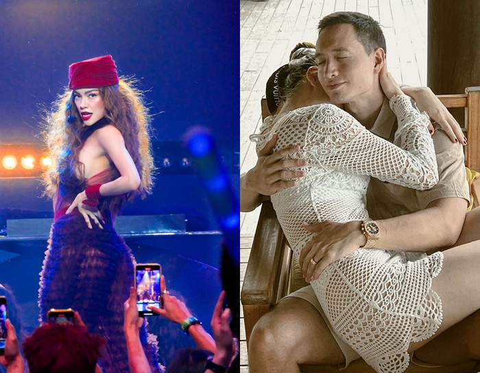 Sau đêm nhạc, Hồ Ngọc Hà 'tự thú nhận' với Kim Lý về màn xuất hiện bên dàn mỹ nam. (Ảnh: FBNV)