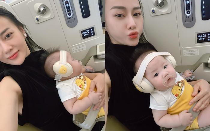 Gần đây, Phương Oanh đưa 2 con đi công tác cùng mình. 'Chuyến công tác dài ngày đầu tiên của hai anh em với mẹ Ỉn, trộm vía rất hợp tác và vui vẻ', nữ diễn viên chia sẻ. (Ảnh: FBNV)