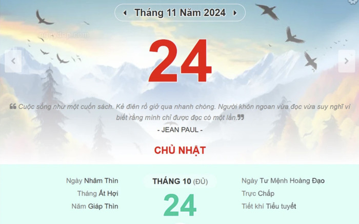 Lịch âm hôm nay 24/11/2024: Xuất hành đặng lợi, việc lớn khó thành Ảnh 2