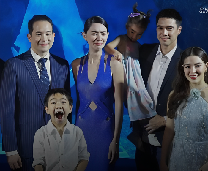 Khoảnh khắc 'dở khóc dở cười' của nữ diễn viên phim Mai Davika khi bị con của Matthew Deane cấu mạnh vào vai. 