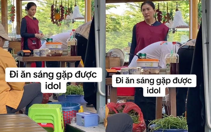 Hình ảnh nữ diễn viên Nguyệt Ánh diện đồ giản dị, tất bật tại một quán ăn được 'team qua đường' ghi lại. (Ảnh: Chụp màn hình TikTok Lan Anh)