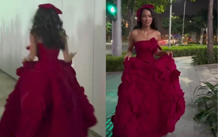 Showbiz 24h: H'Hen Niê được nhiều khán giả nhận xét giống như nàng công chúa Lọ Lem khi xách váy đi bộ về nhà lúc 12h đêm. Ảnh: Chụp màn hình