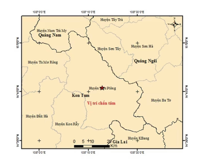 Huyện Kon Plông ghi nhận 6 trận động đất chỉ trong buổi sáng.